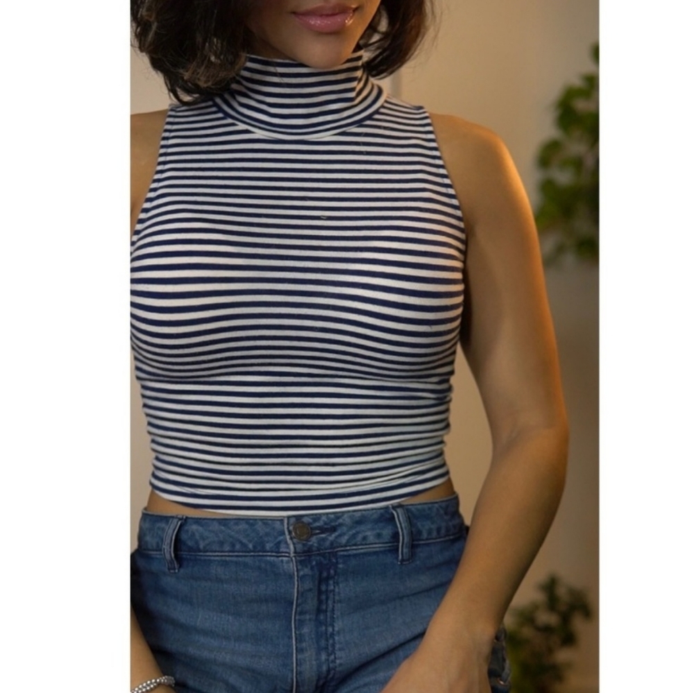 Navy/White Striped Crop Top
